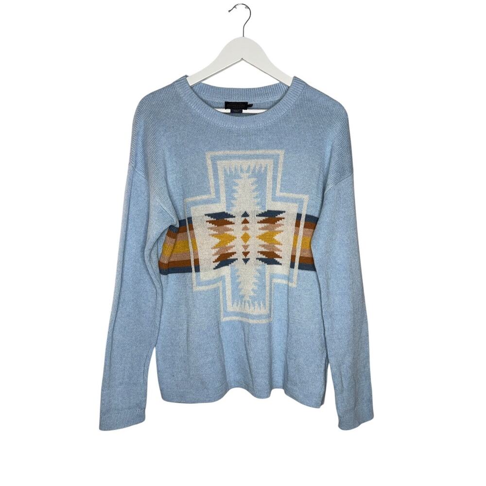 Pendleton Woolen Mills Light Blue Aztec Sweater Top Pullover Cotton Size Medium - Picture 6 of 11